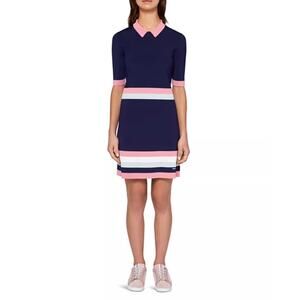 Ted Baker Colour by Numbers “Origami” Striped Knit Polo Dress Navy Pink Size 1